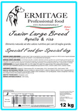 Carica l'immagine nel visualizzatore di Gallery, 𝑷𝑹𝑶𝑴𝑶 2 confezioni: Ermitage Junior Large breed: Agnello e riso, 12 Kg. Gluten free