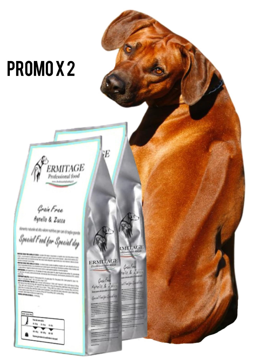 𝑷𝑹𝑶𝑴𝑶 2 confezioni: Ermitage Grain free Agnello 48 % e zucca.