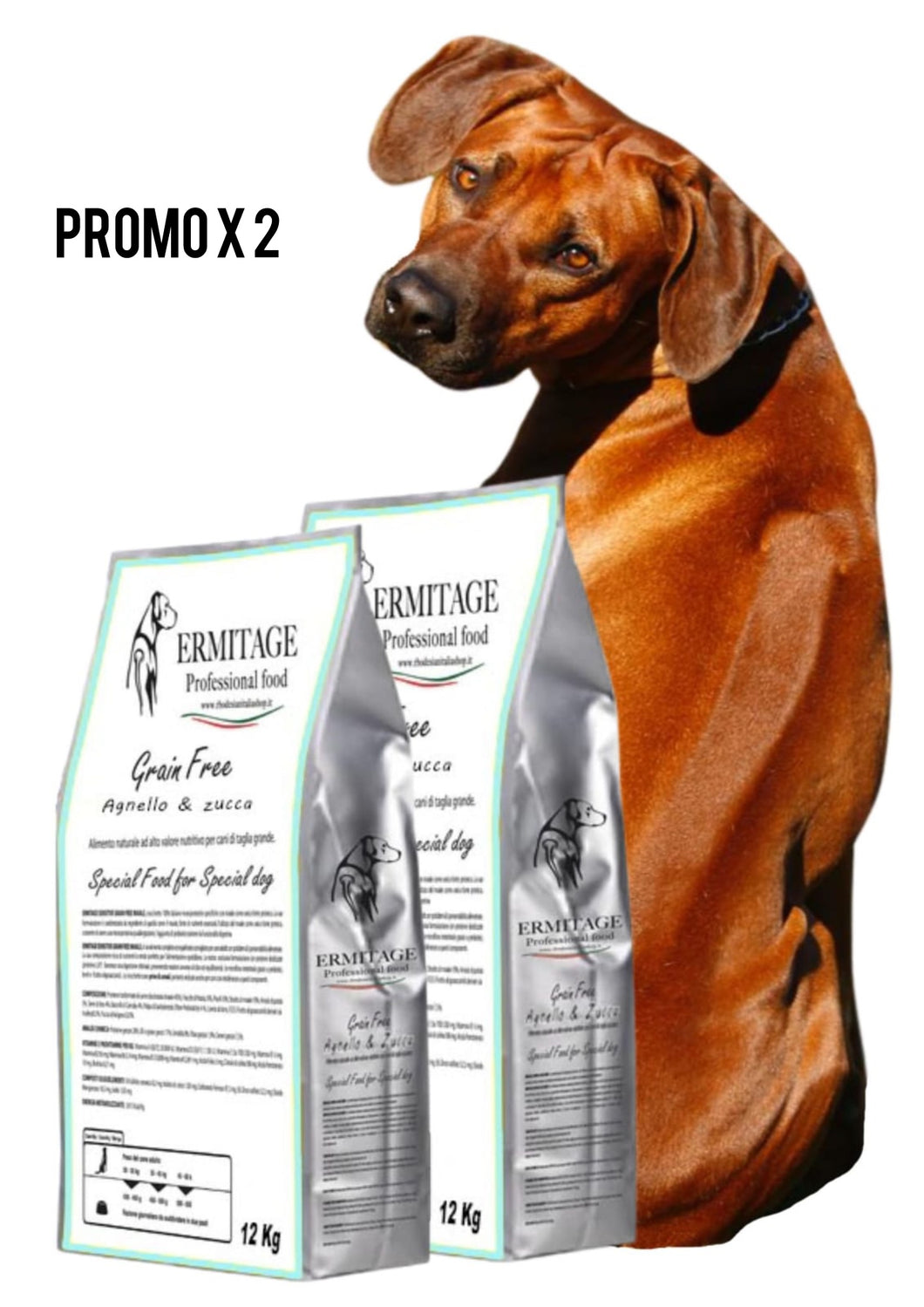 𝑷𝑹𝑶𝑴𝑶 2 confezioni: Ermitage Grain free Agnello 48 % e zucca.